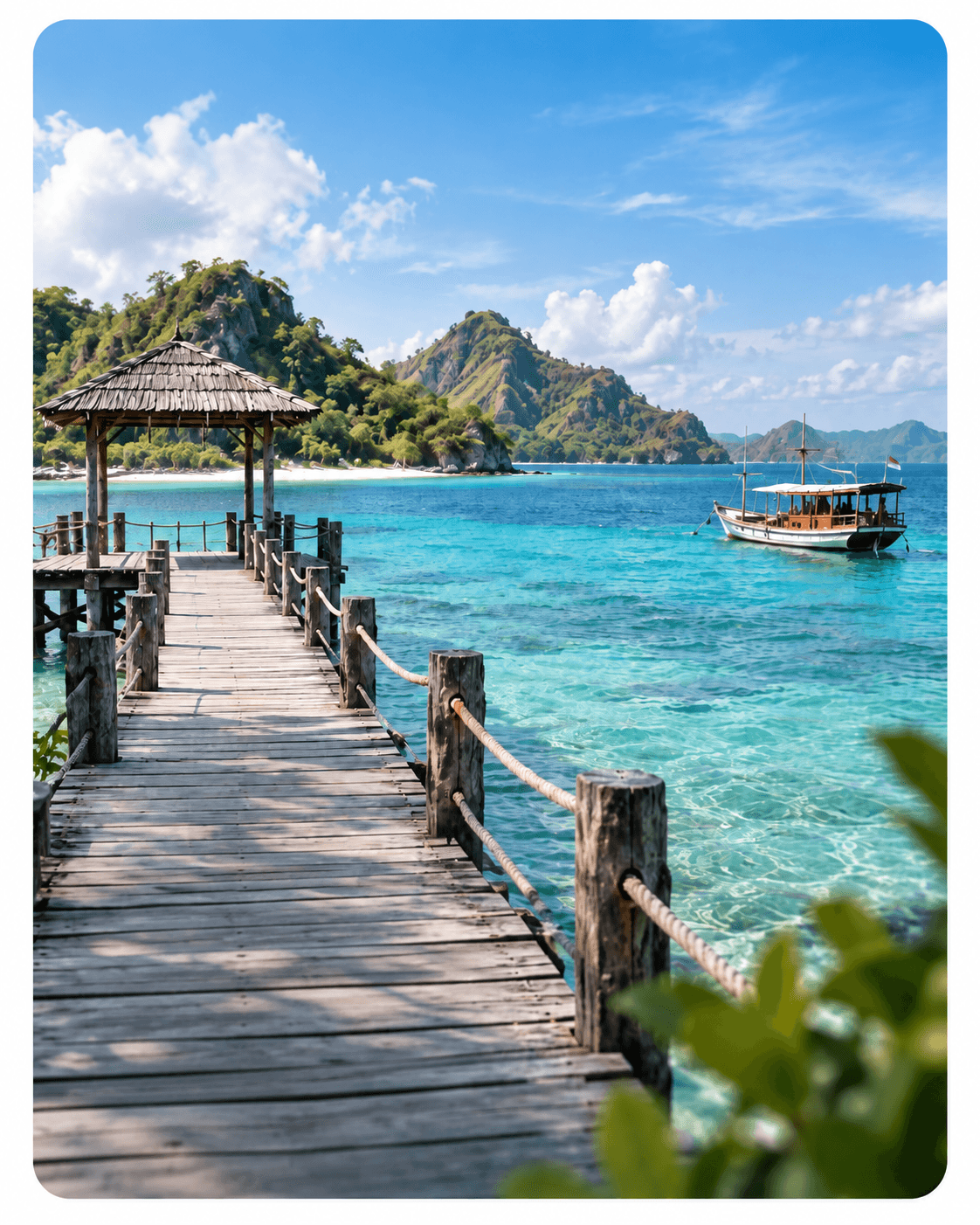 Open Trip — wooden jetty over turquoise water